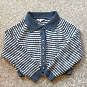 Marea by Liz Joy Coastal Striped Cardigan - Blue and Ivory XS